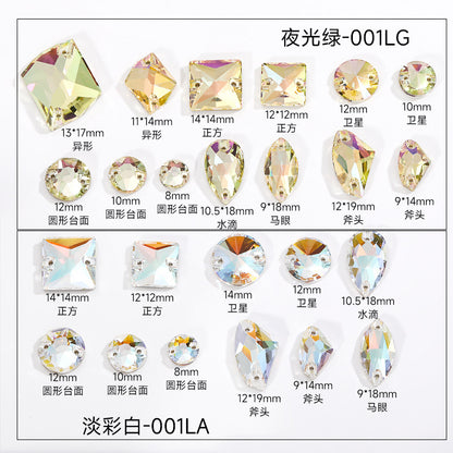 Waterdrop Flat Buckle Hand-Seamled K9 Glass Double-Hole Flat-Bottom Drill Crystal Stone Shines Without Scratching Clothing Decoration