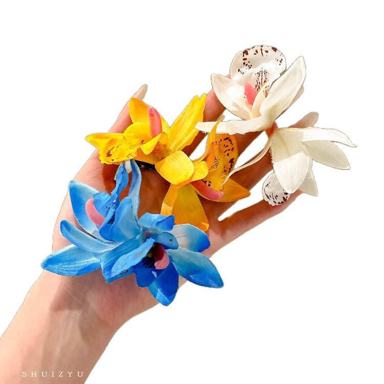 Flower hairpin female hottie photo headgear retro super fairy atmosphere blue beautiful new Chinese side clip hair accessories