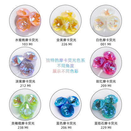 Shiyue Face Round Mocha Luminous Crystal Glass Diamond Pointed Bottom Nail Art Diamond DIY Accessory Match