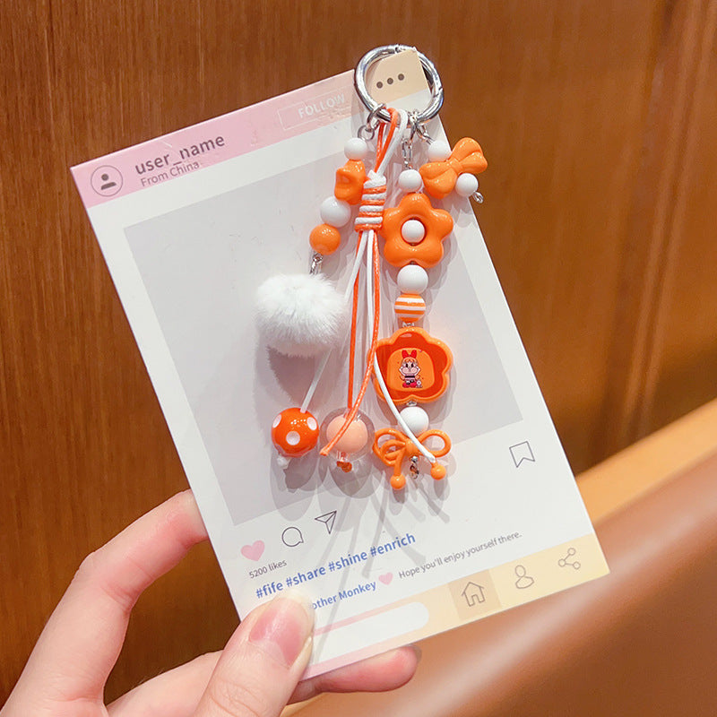 Handmade DIY Furball Beaded Mobile Phone Chain Pendant Cute ins Car Keychain Bag Doll Charm Accessories