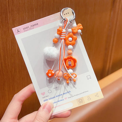 Handmade DIY Furball Beaded Mobile Phone Chain Pendant Cute ins Car Keychain Bag Doll Charm Accessories