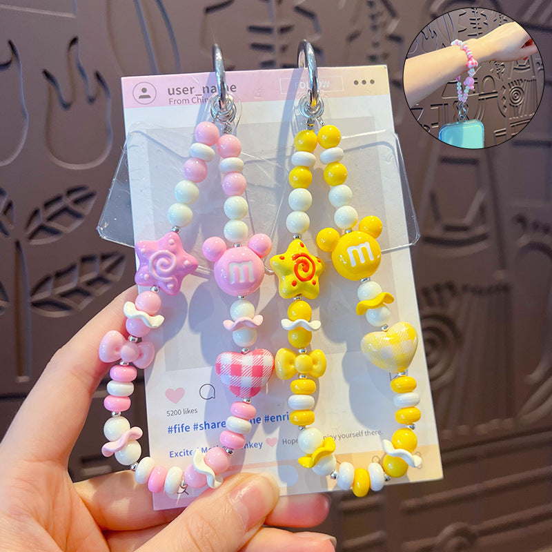 Handmade DIY Mickey Head Beaded Mobile Phone Chain Pendant Female Creative Dopamine Car Bag Keychain Pendant