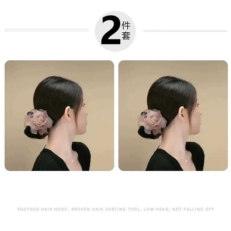Korean-style gentle and elegant chiffon floral bun clip, light luxury temperament, high-end hair clip, bun head claw clip at the back of the head