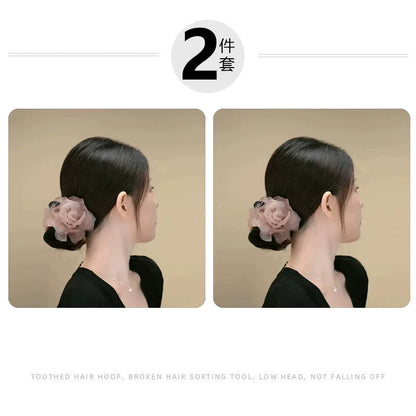 Korean-style gentle and elegant chiffon floral bun clip, light luxury temperament, high-end hair clip, bun head claw clip at the back of the head