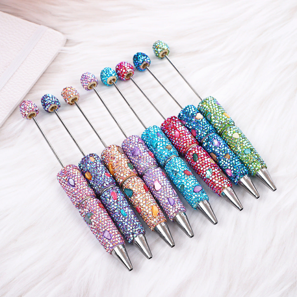 DIY electroplating colorful shell full diamond pen new heavy industry diamond beaded pen cross-border hot selling educational student stationery