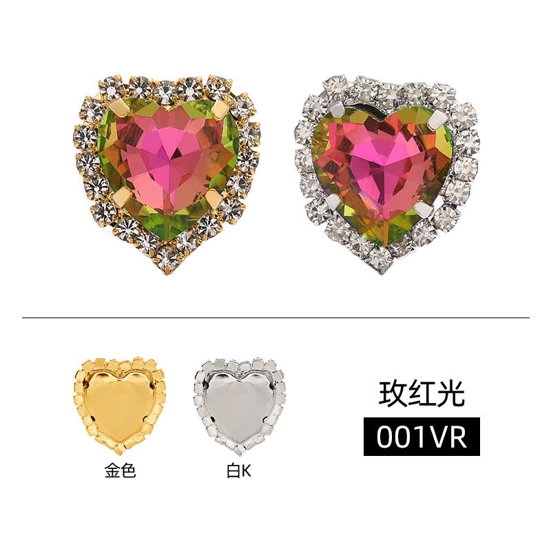 Heart crystal clasp electroplated peach heart trim crystal clasp crystal glass DIY hand-sewn rhinestone wedding dress clothing, shoes, bags