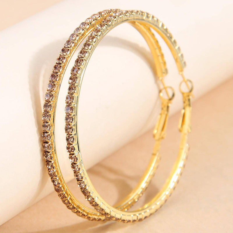 2-4-6-8-10cm oversized earrings exaggerated earrings european and american round rhinestone geometric hoop earrings for women cross-border