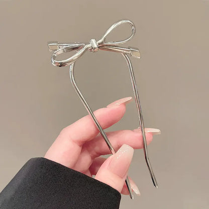 New Chinese Style Metal Bow Hairpin for Women, High-End 2026 New Simple Updo Hairpin, Elegant U-Shaped Hairpin