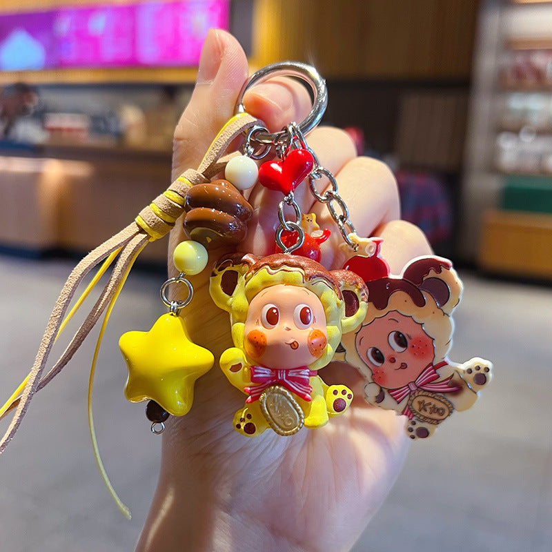 Handmade DIY star man cute grain beaded keychain pendant couple bag doll key chain small pendant