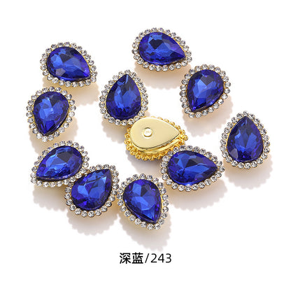Double-layer waterdrop sunflower flower flower plate diamond buckle, hand-stitched rhinestone, thickened gold holder, glass diamond, clothing, shoes, bags, DIY accessories