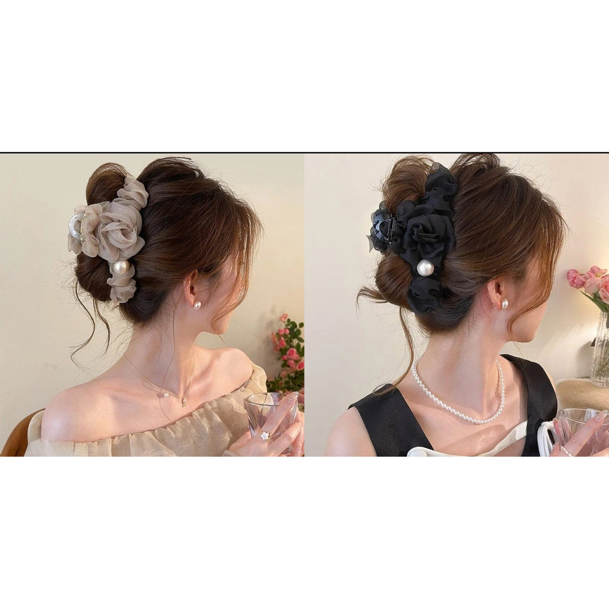 Mesh flower pearl hair grapple clip women's high-end sense 2026 new back of the head plate hairpin shark clip hair accessory