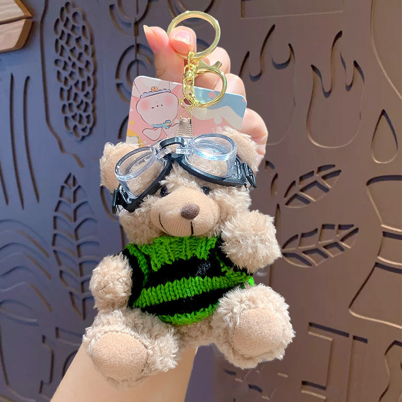Cartoon Plush Cool Bear Key Chain - School Bag Small Pendant Cute Couple Bag Doll Keychain Gift