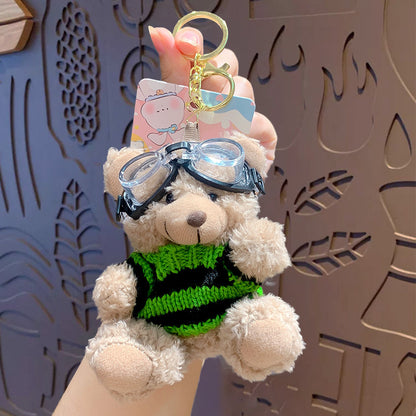 Cartoon Plush Cool Bear Key Chain - School Bag Small Pendant Cute Couple Bag Doll Keychain Gift