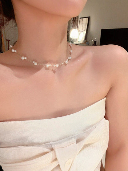 Korean INS style double-layer pearl starry sky necklace for women, sophisticated light luxury necklace, accessory choker collarbone chain