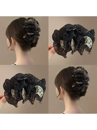 High-end pleated cloud bubble clip for women, 2026 new style back of head updo, hair clip flower Chinese-style hair accessory