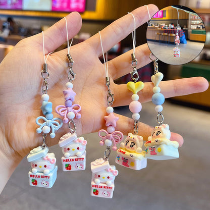 Original handmade DIY cute cat mobile phone chain lanyard car bag beaded keychain doll pendant