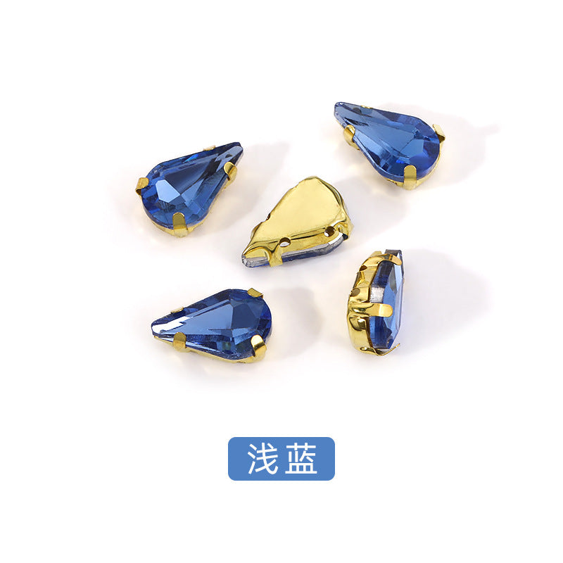 Gold-soled pointed waterdrop glass claw drill, standard cut shoe decorations, wedding dress accessories, crystal accessories, hand-stitched rhinestones with holes