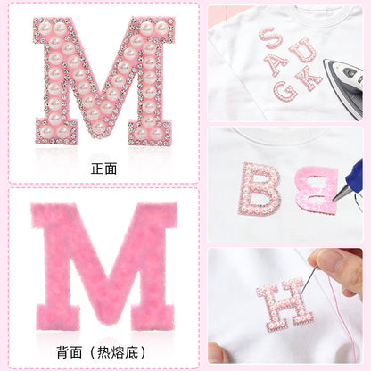 Hot Heat Patch Stickers with 26 English Letters DIY Accessories Clothing Accessories White Diamond Pink Nonwoven Fabric Stickers