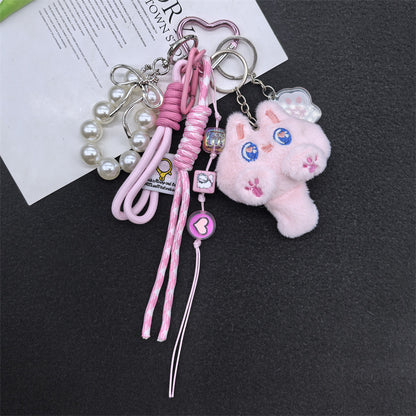 Plush Pendant Cute New Cartoon Doll Cat Long Tail Keychain Student Bag Charm Gift Wholesale