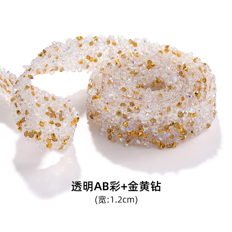 New colorful diamond strip, 1.2cm peel-off, instant adhesive gold resin diamond double-sided tape DIY shoe, bag, headband, accessories