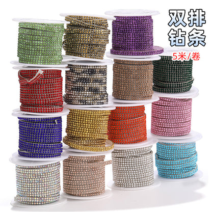 Double-row diamond with adhesive backing, 4mm chain, 5-meter roll of glass diamond chains, sparkling crystal water rhinestone jewelry, self-adhesive