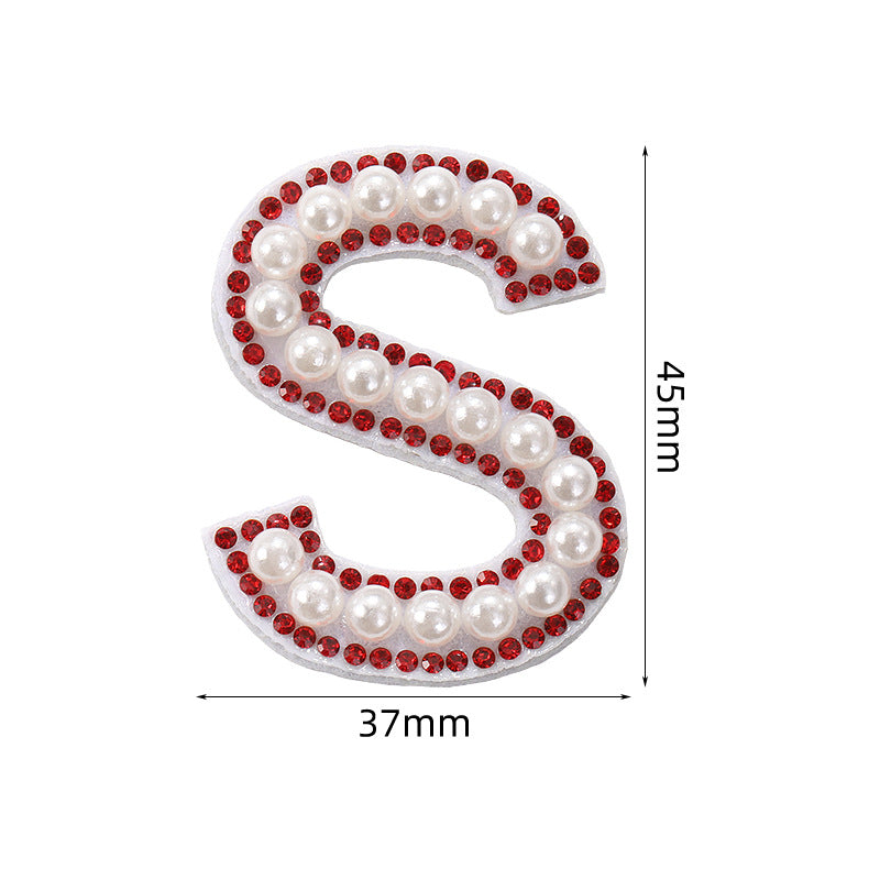 Red diamond 26-letter fabric patch set, hot-flung colored letter patch patch, clothing bag with diamond-embedded fabric patch