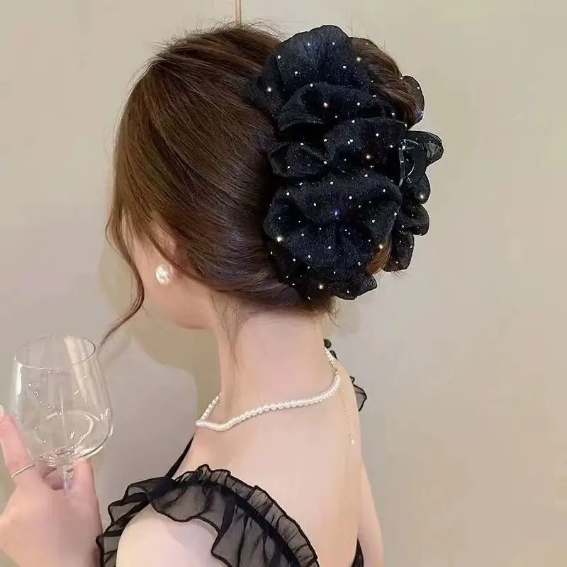 气质韩系满天星发夹女高级感新款羽毛抓夹高端后脑勺盘发鲨鱼夹子
