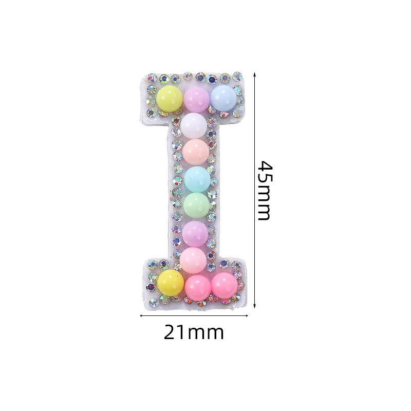 Macaron letter stickers, 26-letter English DIY accessories, clothing accessories, faux pearl and rhinestone appliqué set