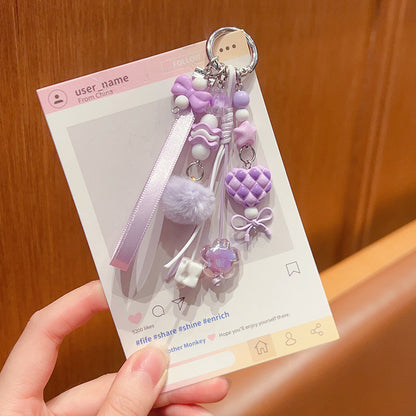 Handmade DIY Furball Beaded Mobile Phone Chain Pendant Cute ins Car Keychain Bag Doll Charm Accessories