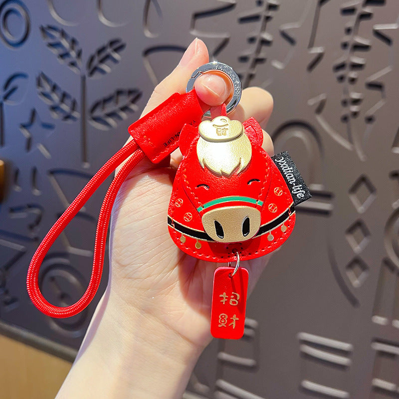 2026 Year of the Horse Money Leather Keychain Pendant Couple Car Keychain Bag Ornament New Year Gift