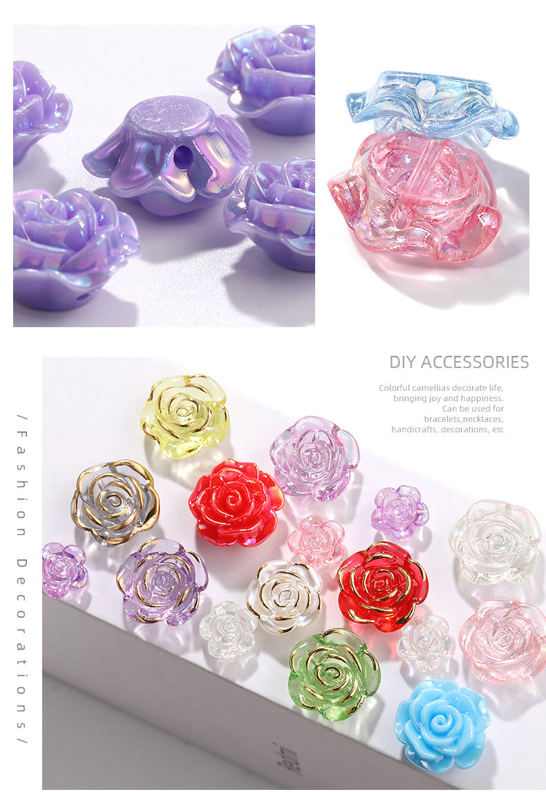 High-Gloss ABS Imitation Pearl Beads - Perforated Beige White Camellia Hairpin Jewelry DIY Accessories