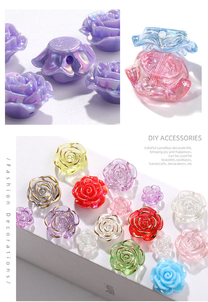 High-Gloss ABS Imitation Pearl Beads - Perforated Beige White Camellia Hairpin Jewelry DIY Accessories