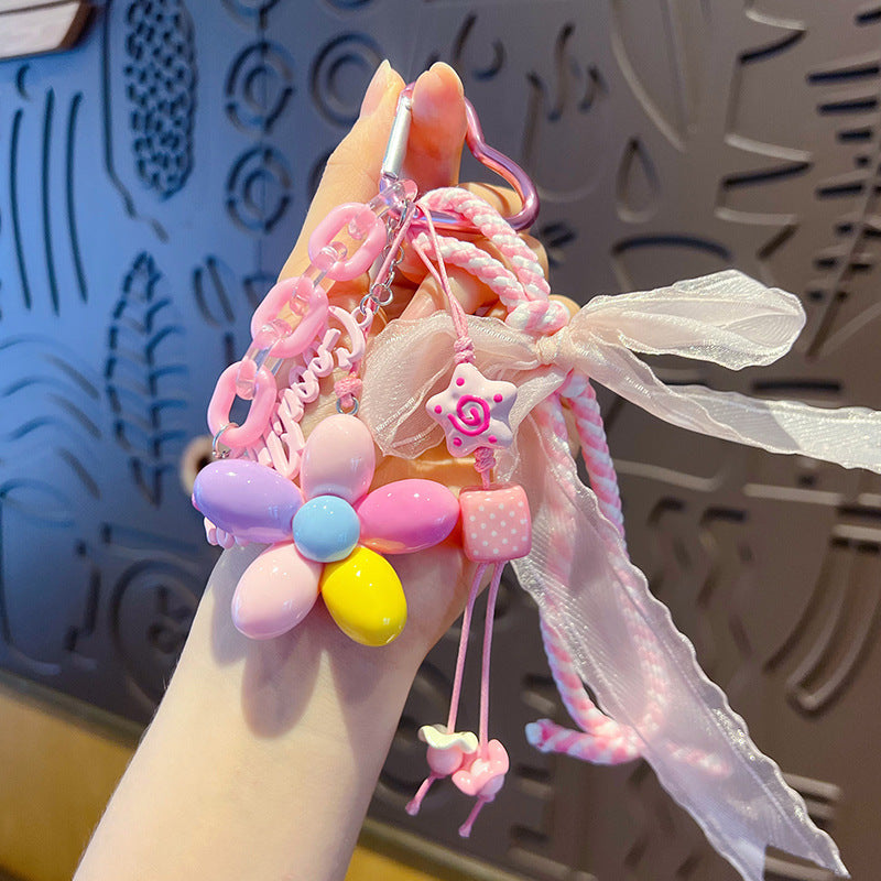 Handmade DIY pink bracelet keychain small pendant creative simple miu tie bag pendant beaded keychain accessories