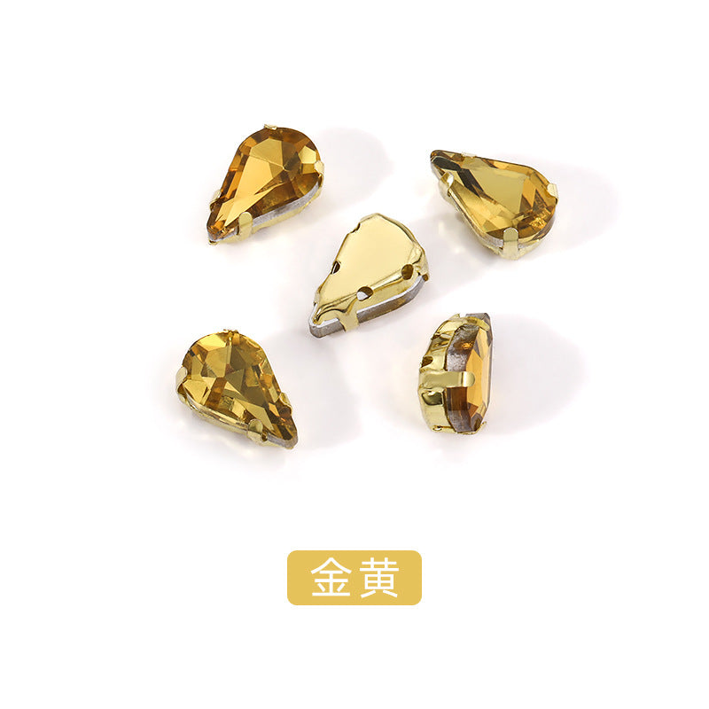Gold-soled pointed waterdrop glass claw drill, standard cut shoe decorations, wedding dress accessories, crystal accessories, hand-stitched rhinestones with holes
