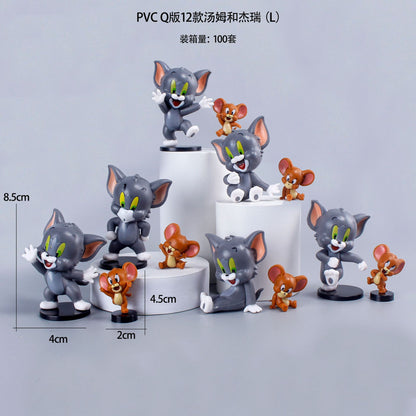 12 Tom Jerry Black Base Cute Cat and Mouse Good Friend Doll Figure Model Car Ornaments