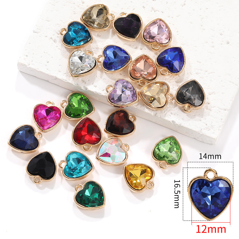 Xichuan zinc alloy peach heart crystal gold base single hanging heart-shaped glass diamond DIY jewelry earrings with diamonds pendant batch