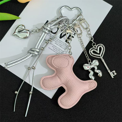 Cross-border explosive cartoon leather puppy bag hanging mobile phone case keychain creative lanyard PU leather couple DIY accessories