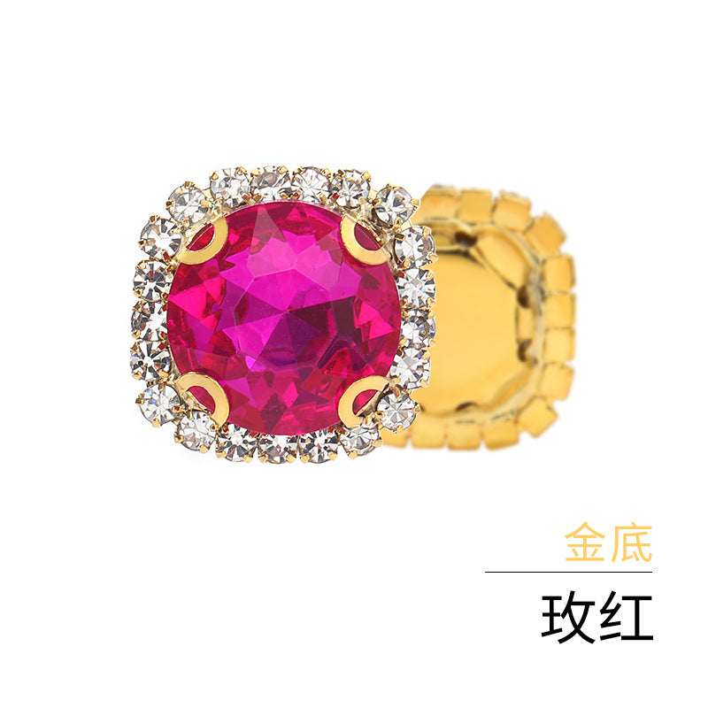 Gemstone flower edge claw drill with perforated holes, hand-sewn diamond, thickened gold base for clothing decoration accessories, gemstone flower crystal buckle