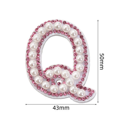 Pink rhinestone pearl letter stickers for clothing DIY, luggage accessories, decorative fabric stickers, 26 English letters hat stickers