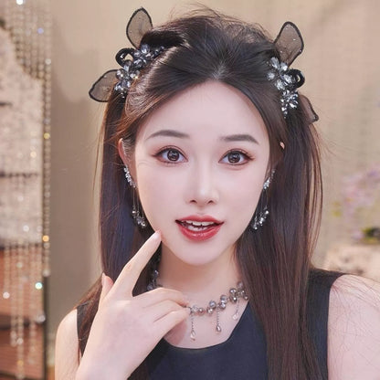 Black lace bow small claw clip for women, high-end bang clip, side clip, forehead hair clip, 2026 new headwear