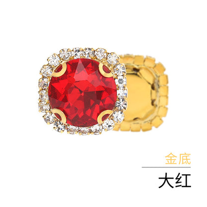 Gemstone flower edge claw drill with perforated holes, hand-sewn diamond, thickened gold base for clothing decoration accessories, gemstone flower crystal buckle