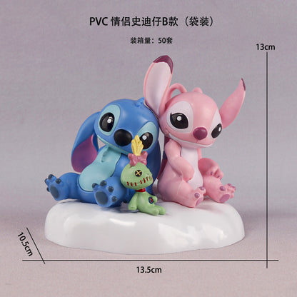 PVC Couple Stitch Figure Blind Box Valentine's Day Doll Gacha Doll Machine Car Cake Ornament Model