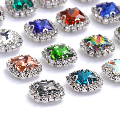 Square crystal buckle edge claw chain, manual perforation, hand-sewn drill bit, clothing accessories, square crystal buckle