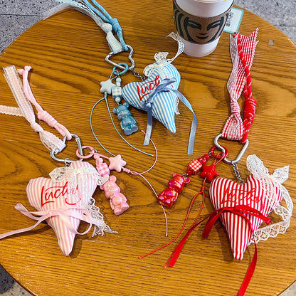 Creative handmade DIY love bear keychain school bag pendant miu is a car keychain bag bag doll pendant