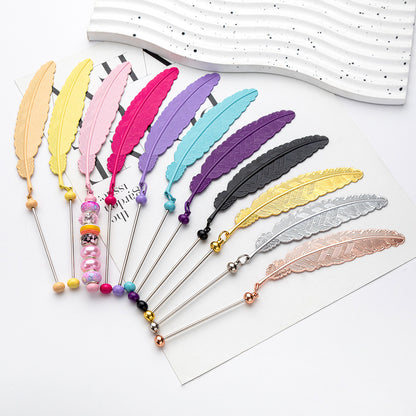 DIY Beaded Feather Bookmark - Primary School Graduation Anniversary Souvenir Metal Bookmark Children's Cute Bookcase Pendant