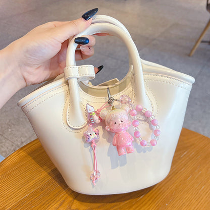 Original electroplating beaded animal mobile phone chain keychain doll pendant miu series bag keychain pendant