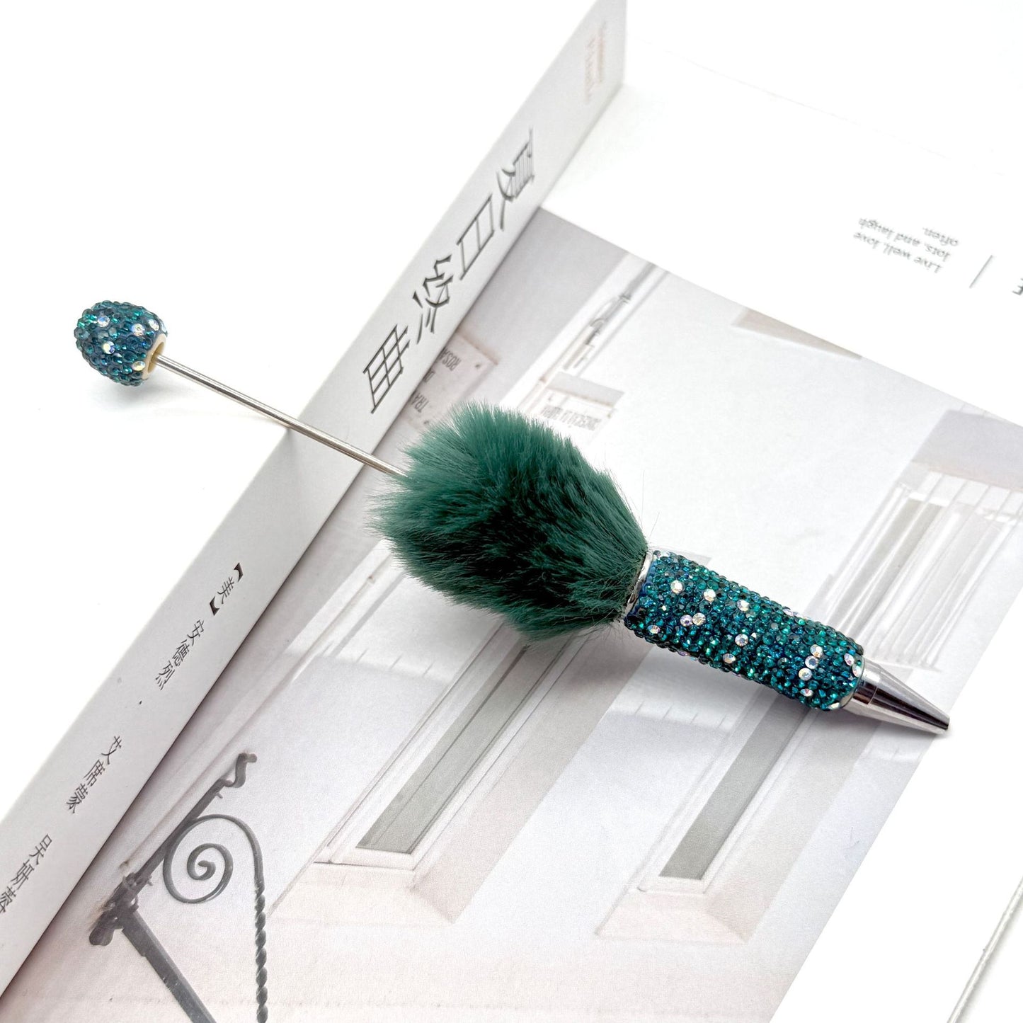 AB diamond ballpoint pen diy multi-color heavy work full diamond pen plush hairball beaded ballpoint pen spot wholesale