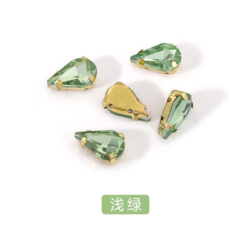 Gold-soled pointed waterdrop glass claw drill, standard cut shoe decorations, wedding dress accessories, crystal accessories, hand-stitched rhinestones with holes