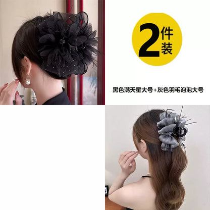 Korean high-end mesh bow claw clip for women, sophisticated and fashionable new back hair updo clip, shark clip