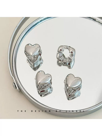 Silver heart-shaped metal hair clip for girls, princess hair mini clip, new style bangs side clip, hair accessory, children's braided hair buckle